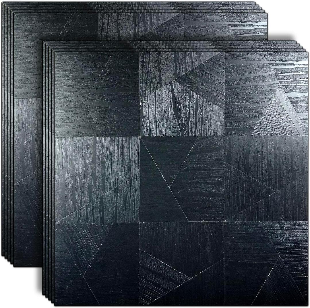 XUANINY Peel and Stick Metal Backsplash Tiles, Self Adhesive Aluminum Mosaic 3D Wall Sticker for Kitchen (Dark Wooden, 10)