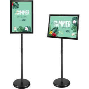 PUJIANG 11 x 17 Sign Holder Stand, Adjustable Floor Poster Sign Stand Aluminum Snap Open Frame for Display Notice/Poster/Advertisement (Black)