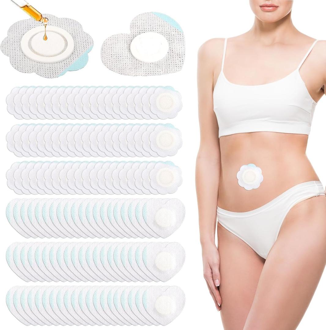 60pcs Heart & Plum Blossom Castor Oil Pack Wrap for Belly Button, Self-Adhesive Navel Bandage Disposable Spunlace Cloth Castor Oil Patches Cover Belly Button Pad Sticker, Highly Absorbent & No-Wash