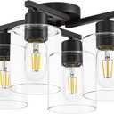 Kitchen Lighting Fixtures Ceiling, Black Semi Flush Mount Ceiling Light, 4 Light Kitchen Light Fixtures Cieling Lights with Clear Glass Shade for Bedroom Foyer Farmhouse Hallway