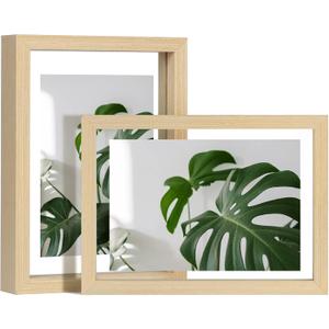 Egofine 5x7 Floating Frames Set of 2, Double Plexiglass Picture Frame, Made of Solid Wood Display Any Size Photo up to 5x7, Wall Mount or Tabletop Standing, Natural Wood