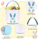 Domensi 12 Pcs Easter Basket Set for Kids Canvas Easter Baskets with Handles and Plush Bunny Ear Headbands, Reusable Small Bags Bulk for Egg Hunt Supplies(Footprints)