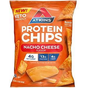 Atkins Nacho Cheese Protein Chips, 4g Net Carbs, 13g Protein, Gluten Free, Low Glycemic, Keto Friendly, 12 Count, Best buy: 12/12/2025