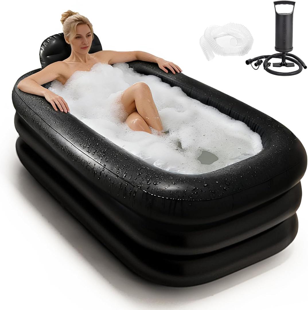 Portable Bathtub for Adults - Ice Bath & Hot Tub for Athletes Recovery, Home SPA - Large Inflatable Bathtub 62.2x37.4x17.72in, Includes Pump, Easy Inflate & Drain (dark grey)