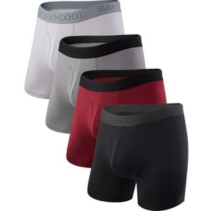 BAMBOO COOL Men's Underwear Boxer Briefs Fly with Built-in 3D Pouch Comfortable Cool Underwear for Men 4 Pack (Large)