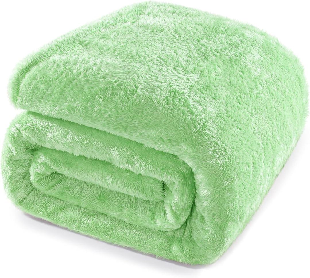 Whale Flotilla Light Green King Size Blanket for Bed, 300GSM Soft Warm Fleece Fabric, Decorative Lightweight Plush Fluffy Blankets for All Season, 90x104 Inch