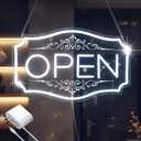 Open Sign for Business, LED Dimmable Neon Open Sign with 12V/2A Adapter, 16.5" x 10.5", White, Bright LED Visibility to Light Up Window, Wall, Bar, Coffee, Salon and Store