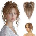 Hairro Human Hair Toppers For Women No Bang Middle Part Side Bangs Hair Clip Wispy Thin Short Wiglet Hairpieces 11 Inches 14g #04 Medium Brown