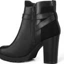 mysoft Women's Ankle Boots Chunky Stacked Heel Zipper Booties - Available in Wide Sizes (Buckle Black)
