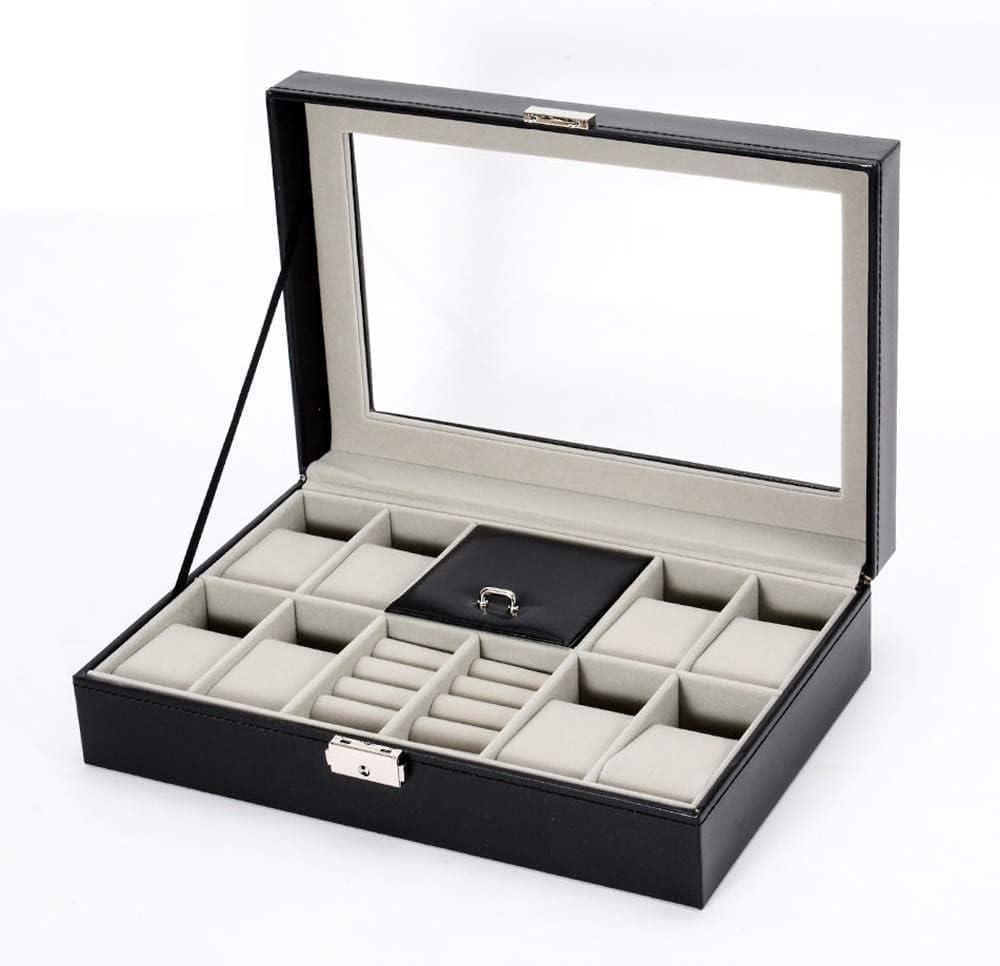 Mens Jewelry Box Watch Display Storage Box with Glass Lid and Bracelet Bangle Tray Watch Box 8 Slots Jewellery Watch Storage Box Great for Shop Window Watch displaying