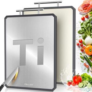 Titanium Cutting Boards for Kitchen, 2 in 1 Non Toxic Cutting Board, Food-Grade Double Sided Pure Titanium & Wheat Straw PP Chopping Board for Meat/Vegetables, Dishwasher Safe Large 16.311-1 PC No Groove
