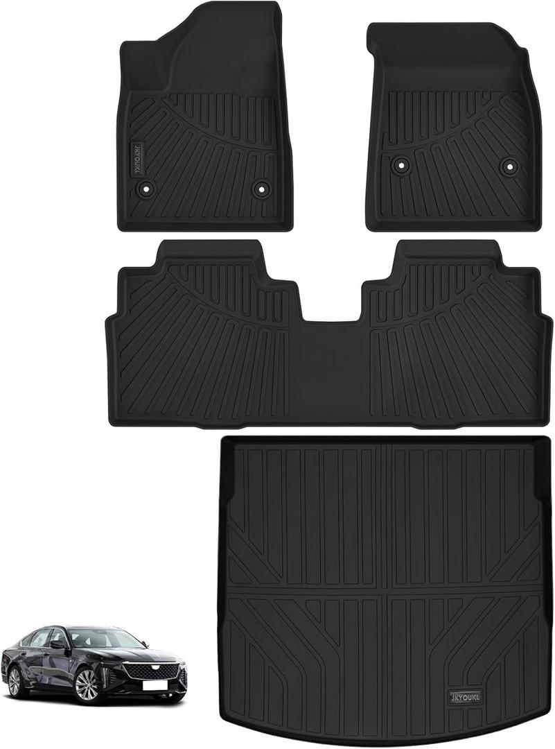 Floor Mats & Trunk Mat Compatible for 2024 Cadillac Optiq All Weather Anti-Slip TPE Rubber Waterproof Non-Slip Design Protect 2 rows Set Car Floor Liners black
