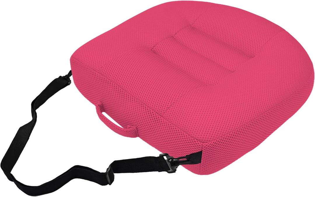 Car Booster Bandage Seat Cushion for Short Adults Thick Breathable Mesh Height Adjustable for Driving, Office & Home Use Universal Fit for Cars, Trucks & Wheelchairs 15.7"x15.7"x4.7"-Pink (With Straps)