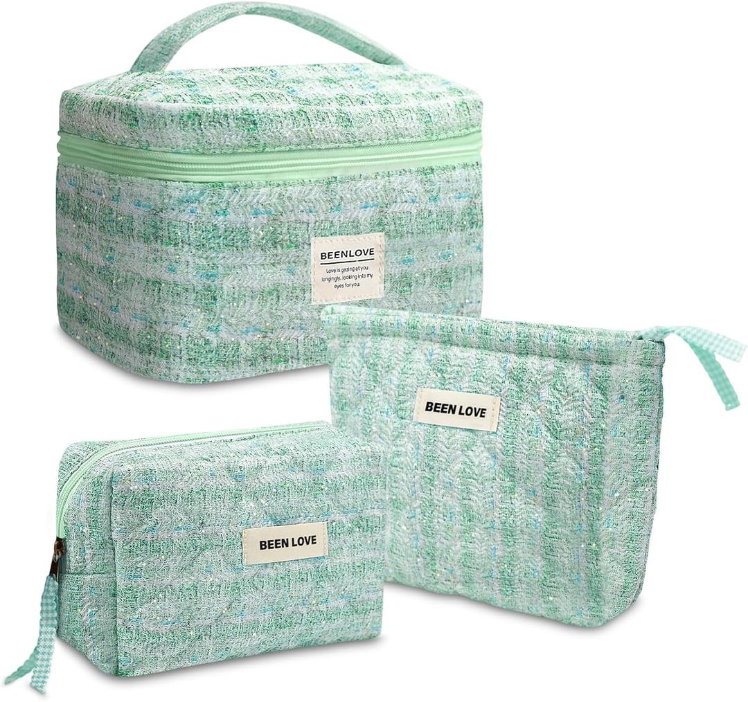 Makeup Bag, Large Cosmetic Bag, Big Floral Make Up Bag for Women Girls (Blue)