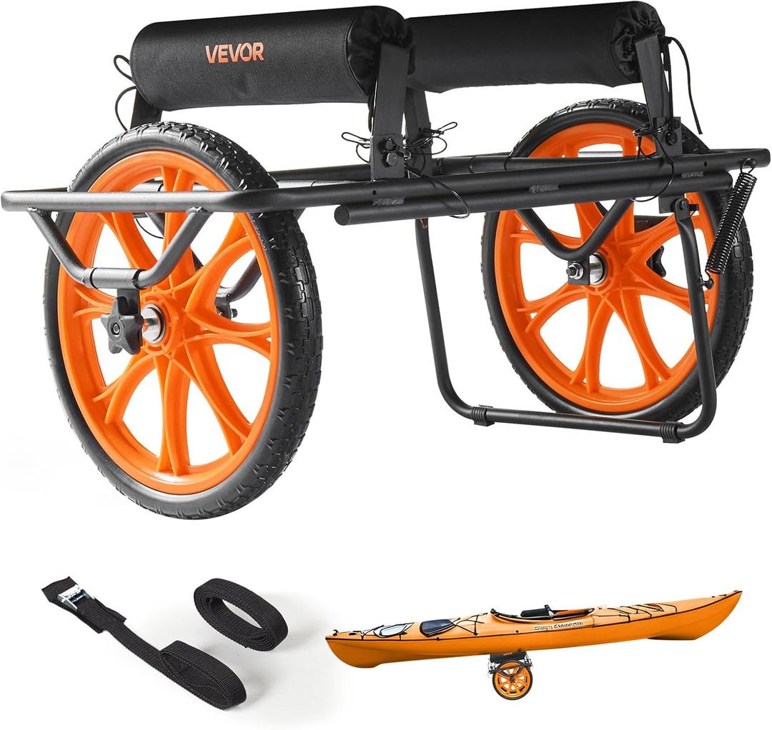 VEVOR 300lbs Kayak Cart, All-Terrain Super Duty Trolley Cart, Canoe Cart Dolly with 15-inch No-Flat Solid Rubber Tires and Kickstand, Quickly Assembles & Disassembles, for Kayaks, Canoes, Paddleboards