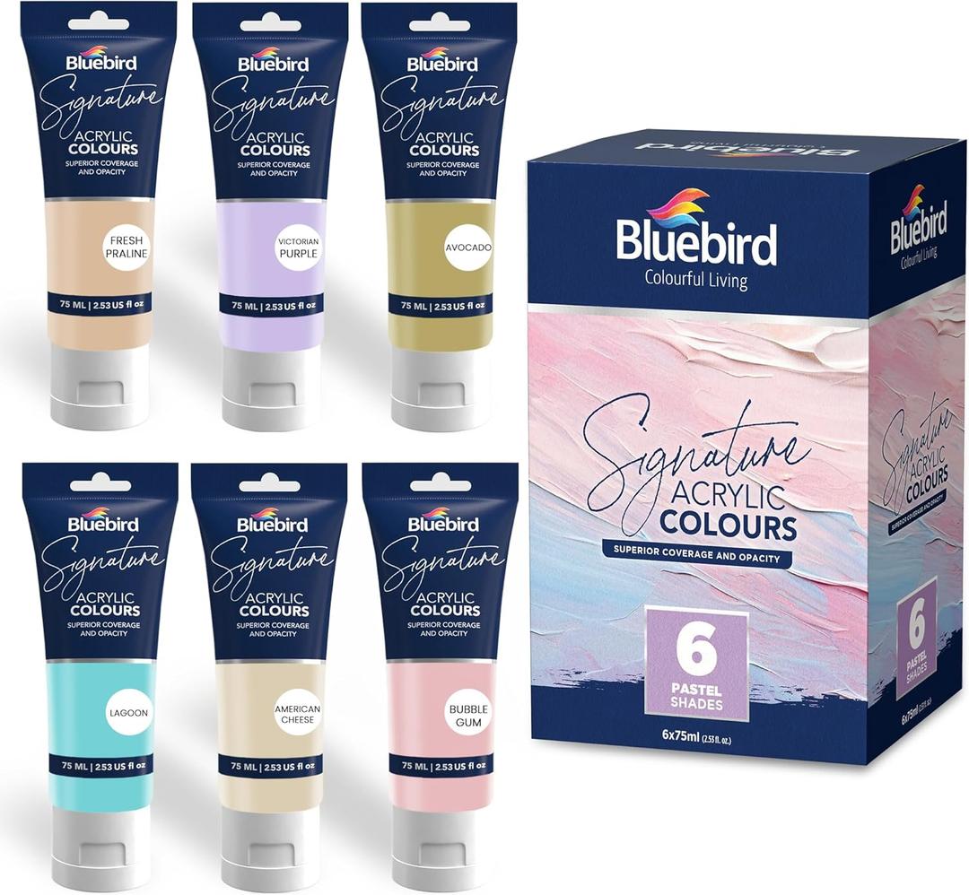 BLUEBIRD Signature Acrylic Paint Set, Pastel Colors, 6-Pack 2.5 Fl Oz each, Professional Acrylic Paints For Professionals, Adults, & Artists