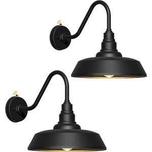 15 Inch Large Outdoor Gooseneck Barn Light, Dusk to Dawn Barn Lights 2-Pack, Exterior Classic Black Barn Light for Porch, Farmhouse, Garage, Gooseneck Lighting
