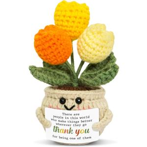 OASSIE Thank You Gifts for Women - Mini Tulip Positive Emotional Support Crochet - Easter Basket Stuffers, Birthday Appreciation Friendship Easter Gifts for Teacher Coworker Best Friend Boss Nurse