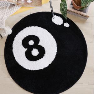 Panstar 8 Ball Round Rug, 32" Black, Soft Plush Feel, Non Slip, Machine Washable, Y2K Room Decor