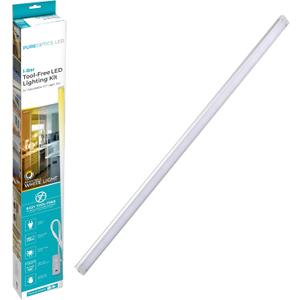 PureOptics LED Under Cabinet Light Kit, Motion Sensor, Dimmable, Linkable, 3 Color Settings, Tool-Free, Utility Light, Closets, Garage, Pantry, (1) 24" Bars