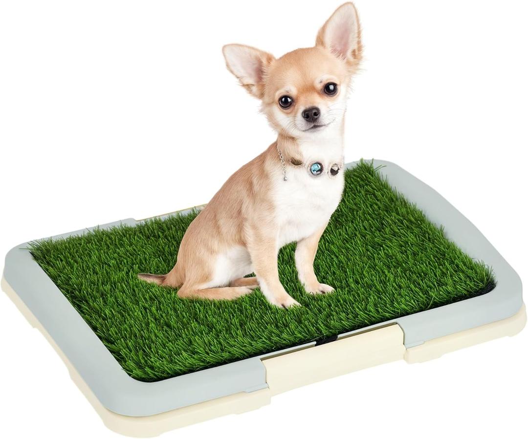 PawHut Dog Toilet, Puppy Training Pad Indoor, Portable Puppy Pee Pad with Artificial Grass, Grid Panel, Tray, 46.5 x 34cm (Green)