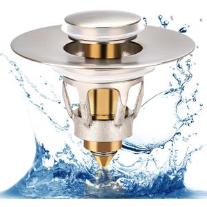 Three colors Brushed Nickel Bathroom Sink Stopper, 1.1-1.5" Bathroom Sink Drain Strainer, Universal Wash Basin Pop Up Drain Stopper, Bounce Core Push Type Sink Plug, Anti-Clogging (1PCS)