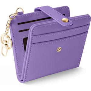 Purple Rfid Ladies Wallet, Small Slim Thin Compact Credit Card Women Wallet, PU Leather Bifold Cash Zipper Coin Pocket ID Window for Female