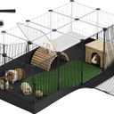 SONGMICS Guinea Pig Cage, Rabbit Cage, Small Animal Playpen with Waterproof Mat, Top and Side Door, 20 Panels, 48.4 x 24.8 x 16.3 Inches, Ink Black ULPI011BH01
