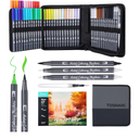 Watercolor Pens Set, 48-Color Dual Tip Paint Markers, Water-Based Coloring Markers with 1 Aquapen, 2 Colorless Blenders, 1 Black Marker, and 12-Page Pad, Paint Supply for Artists & Beginners