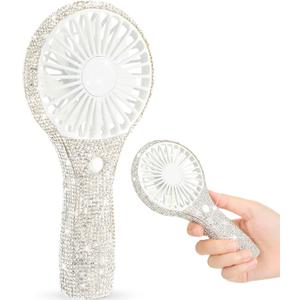 Mudder Rhinestone Handheld Fan Crystal Bling Mini Personal Fan Glitter Bedazzled Portable USB Rechargeable & Battery Operated for Girls Women Outdoor Travel Indoor Makeup Office(White, Not Foldable)