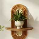 Bamworld Boho Wall Decor Brown Plant Wall Shelf, Mid Century Modern Decor Hanging Plant Shelf, 1-Tier Bamboo Floating Shelves for Home, Bathroom Bedroom Living Room, Office Holding Planter Decoration