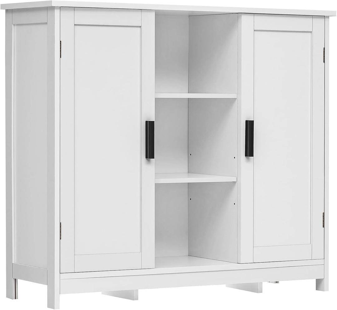 Iwell Storage Cabinet with 2 Doors and 4 Storage Shelves, Credenza Buffet Cabinet, Bathroom Cabinet for Living Room, Entryway, Home Office, White, 11.8"D x 35.4"W x 31.7"H