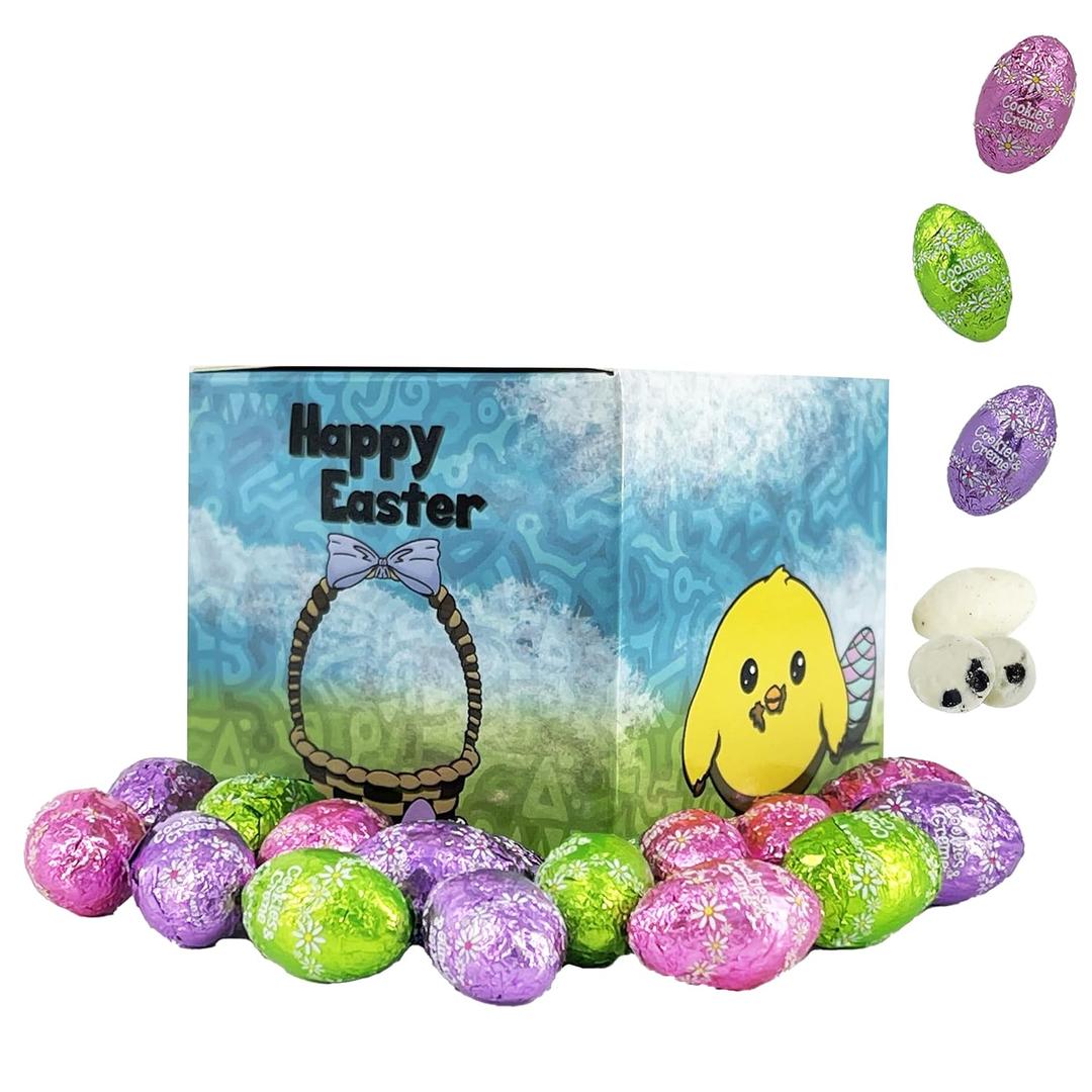 Fruidles Easter Chocolate Eggs, Multicolored Foil Wrapped Milk Chocolate in Happy Easter Egg Gift-Box (Half-Pound, Cookies & Cream) (EXP 06/08/27)