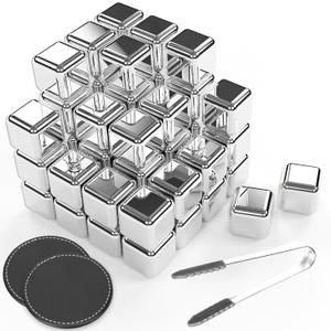 36Pcs Stainless Steel Metal Ice Cubes Reusable - Metal Stones Ice Cube for Drinks, High Cooling Technology, for Beverage, Gifts for Men Dad Christmas (36Pcs)