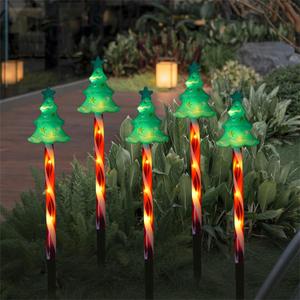 Christmas Solar Lawn Light Outdoor Decor,8 Modes Christmas elk Candy Lights Waterproof Led Garden Stake Lights for Walkway Yard Lawn Porch Holiday, 5Pcs Pathway Lights (Christmas Tree)
