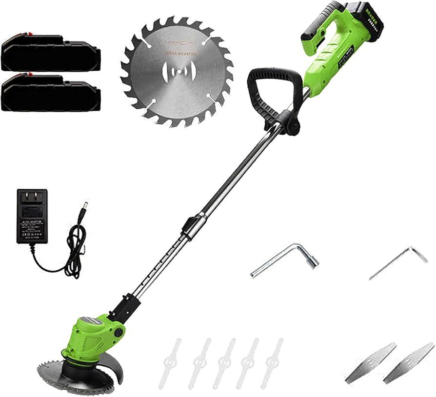 Cordless Lawn Mower, 3 in 1 Multifunctional Electric Lawn Mower Telescopic Handle 24V Lawn Mower with Battery Charger for Lawn Care Driveway Garden Lawn Mowing, 2 Batteries