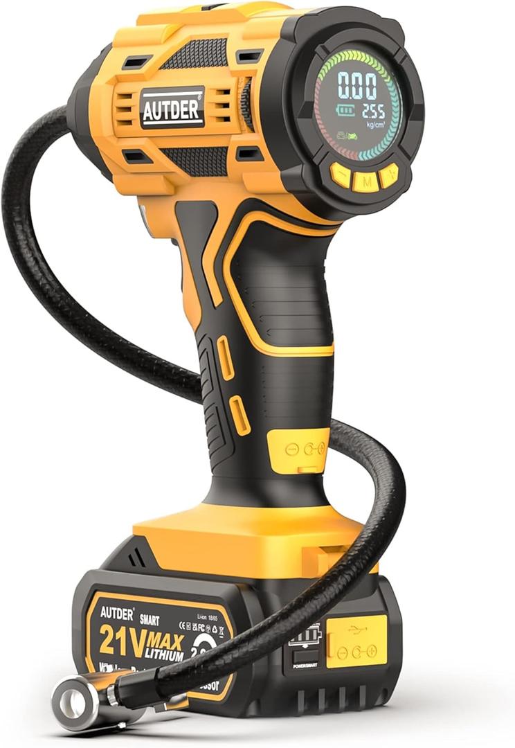 AUTDER Tire Inflator Air Compressor, 180PSI Pistol-grip Handheld Air Pump with Digital Pressure Gauge, Automatically Shut Off, Perfect for Cars, Motorcycles, Bikes(without accessories & Battery)