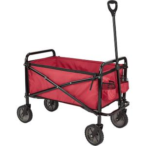 Amazon Basics Collapsible Heavy Duty Utility Wagon for Outdoor Sports, Camping, Garden, and Pets, Portable with Handle, 265 pounds Weight Capacity, 27.6 x 40.9 x 20 inches, Red
