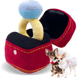 Dog Wedding Toy Engagement Plush Ring Box for Dog Birthday Gifts, Funny Plush Toys Squeaky Chew for Party Supplies Decorations
