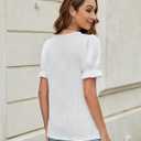 Blooming Jelly Women Summer Top Dressy Casual Blouse V Neck Puff Short Sleeve Trendy Tops Fashion Shirts Outfits 2024 (L)