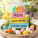 4 Pcs Easter Wooden Tiered Tray Decor, Easter Eggs Decorations Gifts for Home, Spring Table Centerpiece for Party Kitchen Holy Week Farmhouse (Pink)