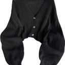 RoseSeek Women's Plus Size Cropped Cardigan Ribbed Knit Button Down V Neck Sweaters Long Sleeve Cardigans Outerwear (Black, XL)