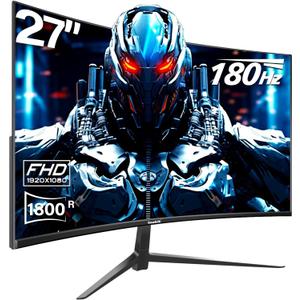 Gawfolk 27 inch Curved Gaming Monitor,144Hz/180Hz PC Monitor Full HD 1080P, Frameless 1800R Computer Display with FreeSync & Eye-Care Technology, Wall Mountable, DP, HDMI Port (Black)