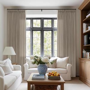 Pinch Pleated Linen Curtains 108 Inches Long 2 Panels for Living Room Bedroom Taupe Greyish Brown Dark Flax Drapes Back Tab Farmhouse Burlap Foor to Ceiling Curtains with Hooks Rings Sliding Door, 40"W x 108"L