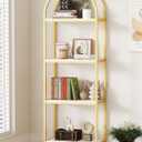Yusong Bookshelf 4 Tier Arched Bookcase, 71.3" Tall Industrial Open Book Shelves for Living Room, Modern Freestanding Display Shelving Storage Rack Metal Frame, Office, Bedroom,Gold White