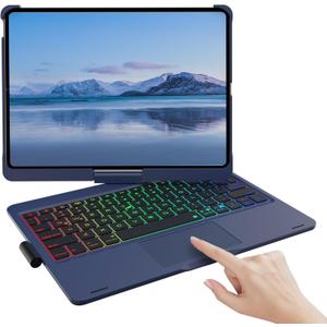 TouchPad Keyboard Case for iPad 10th Generation&iPad 11th(A16,2025),iPad Air 11M3,M2/iPad Pro 11 inch Keyboard360Swivel,7 Use Modes,Rainbow Backlight (Dark Blue)