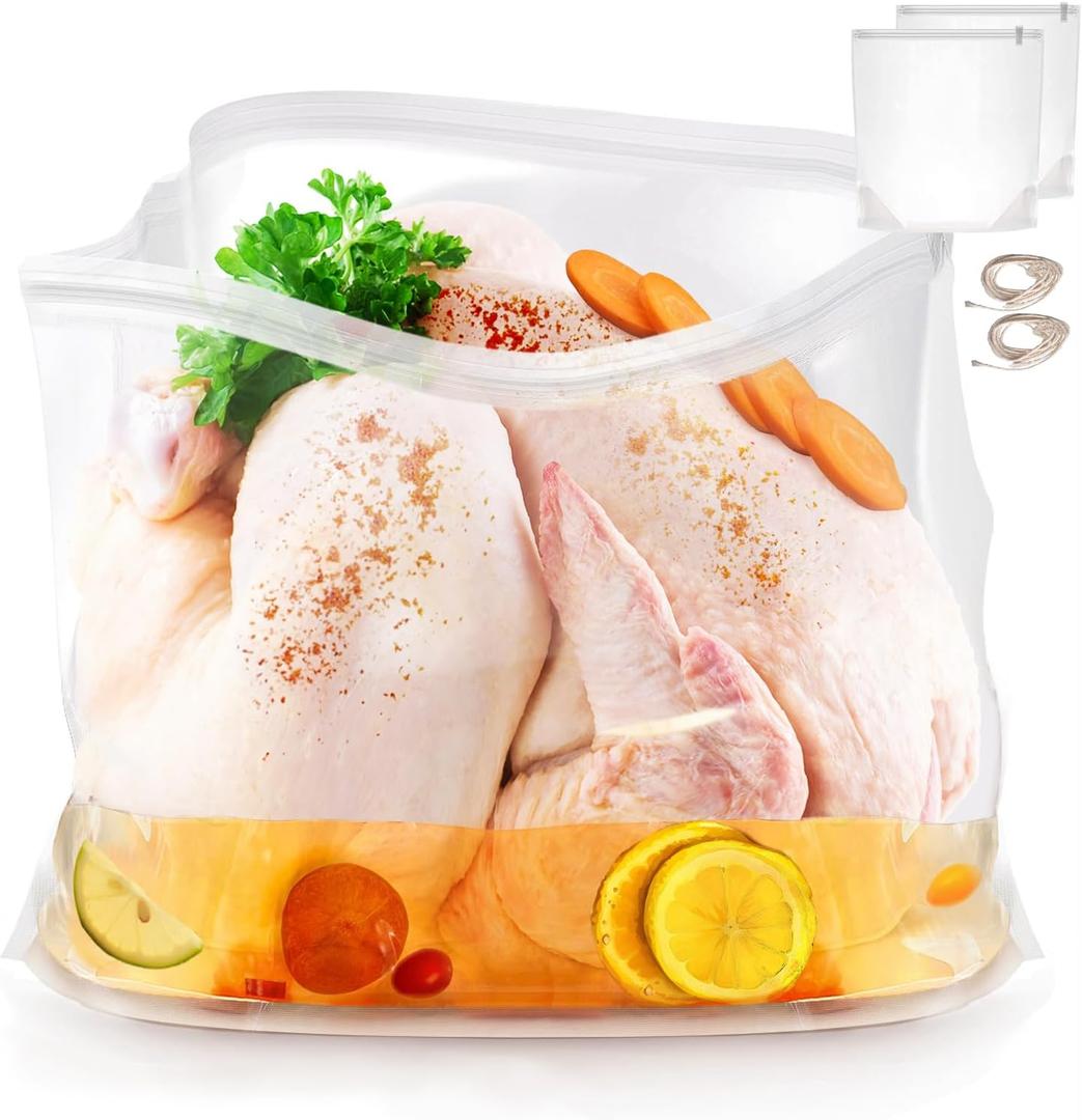 2 Pack 22"26" Turkey Brine Bags Extra Large brine bags for Turkey Holds up 40lb, Thickened Turkey Brining Bags with 2 removable zipper assist clips and Cotton Strings, turkey marinade bag
