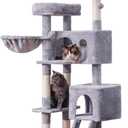 Heybly Cat Tree, Cat Tower for Indoor Cats,Multi-Level Cat Furniture Condo for Large Cats with 2 Padded Plush Perch, Cozy Basket and Scratching Posts HCT023W (61 inch, Light Gray)