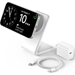 Mag-Safe Charger Stand for iPhone 17 (with 20W Adapter, 5Ft Cable), Magnetic Wireless Charger with Fast Charging Capability for iPhone 16/15/14/13/12 Series- Grey