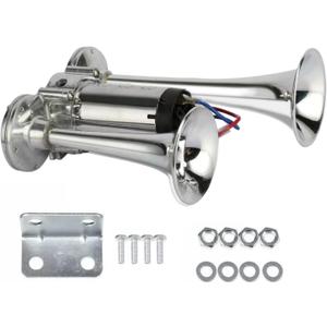 600DB Super Loud Dual Electric Train Horns for Trucks, SUVs, Cars, Boats & Motorcycles - 12V Dual Trumpets Air Horn Kit with Compressor Unit (Silver)